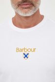 Бавовняна футболка Barbour колір білий з аплікацією