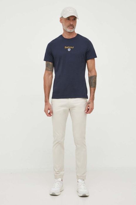 Бавовняна футболка Barbour колір синій з аплікацією