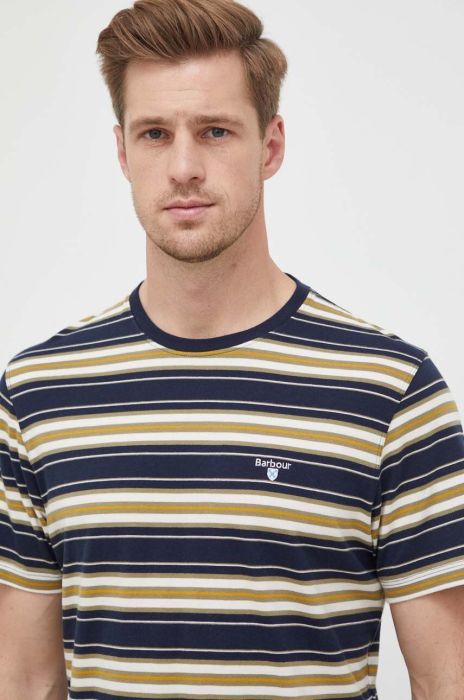Бавовняна футболка Barbour колір синій візерунок