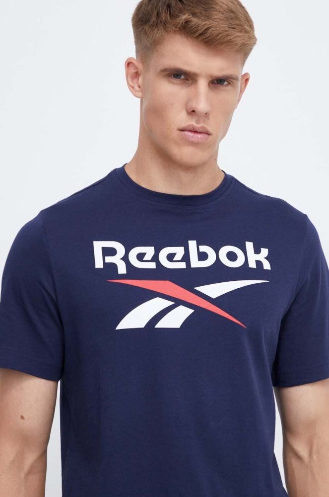 Бавовняна футболка Reebok колір синій з принтом (3555492)