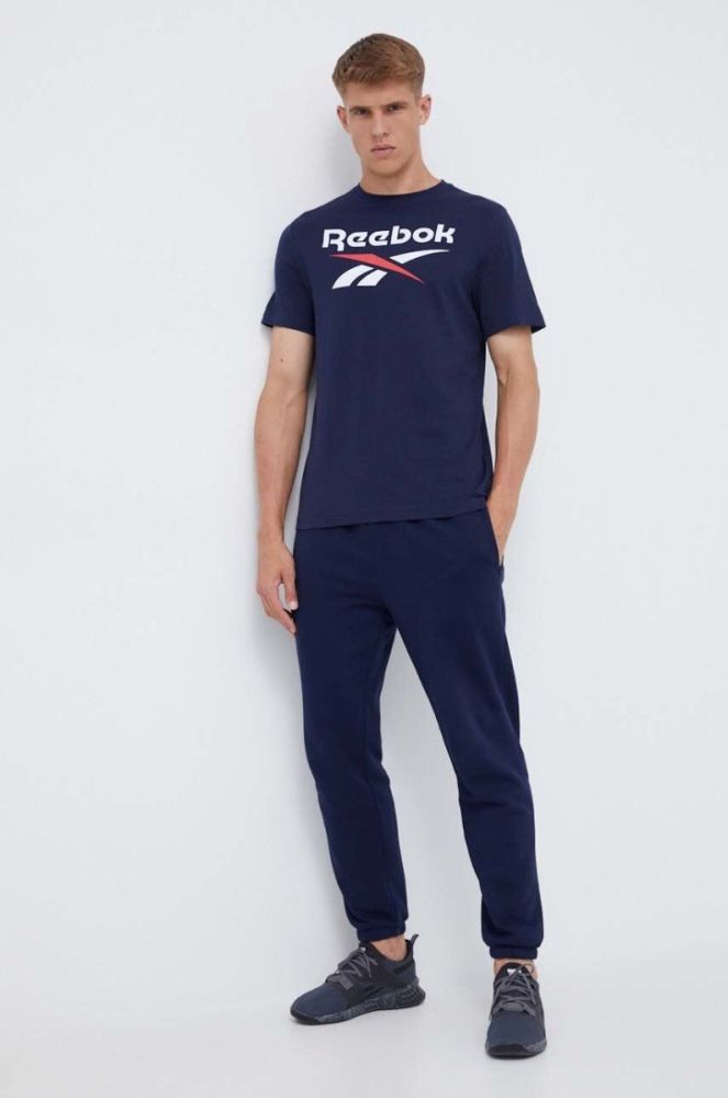 Бавовняна футболка Reebok колір синій з принтом (3555492) фото 2