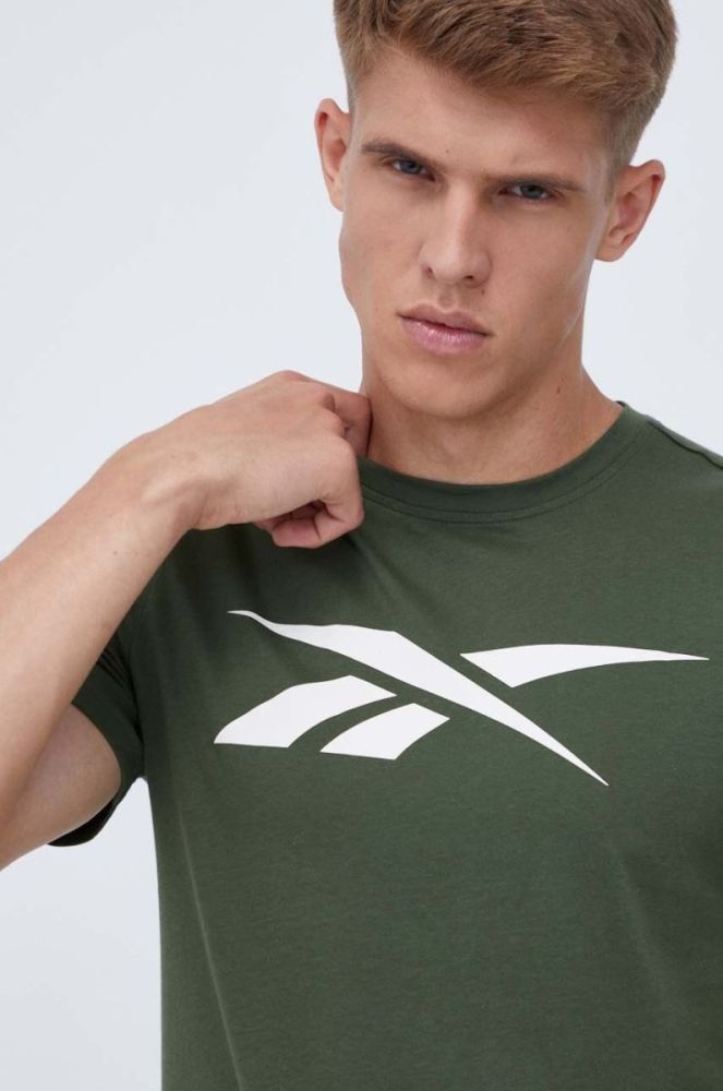 Бавовняна футболка Reebok колір зелений з принтом (3548276) фото 4