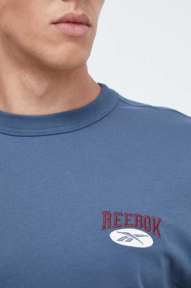 Бавовняна футболка Reebok Classic з аплікацією колір блакитний фото 5