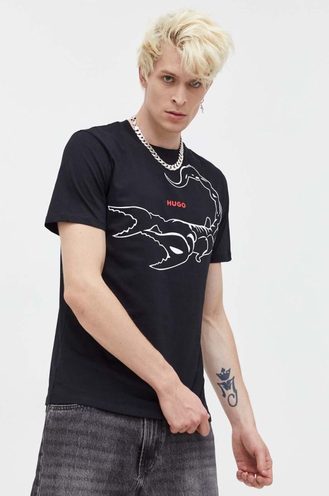 Бавовняна футболка HUGO колір чорний з принтом (3508754)