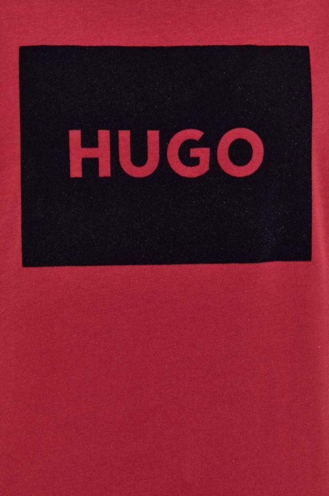 Бавовняна футболка HUGO чоловічий колір бордовий з принтом фото 5