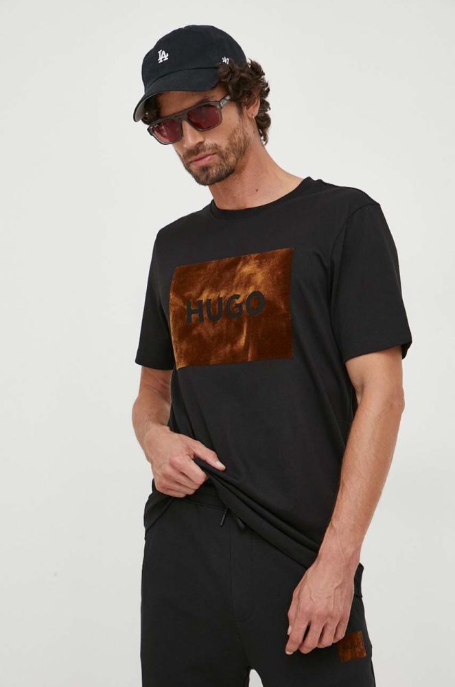 Бавовняна футболка HUGO чоловічий колір чорний з принтом (3611042)
