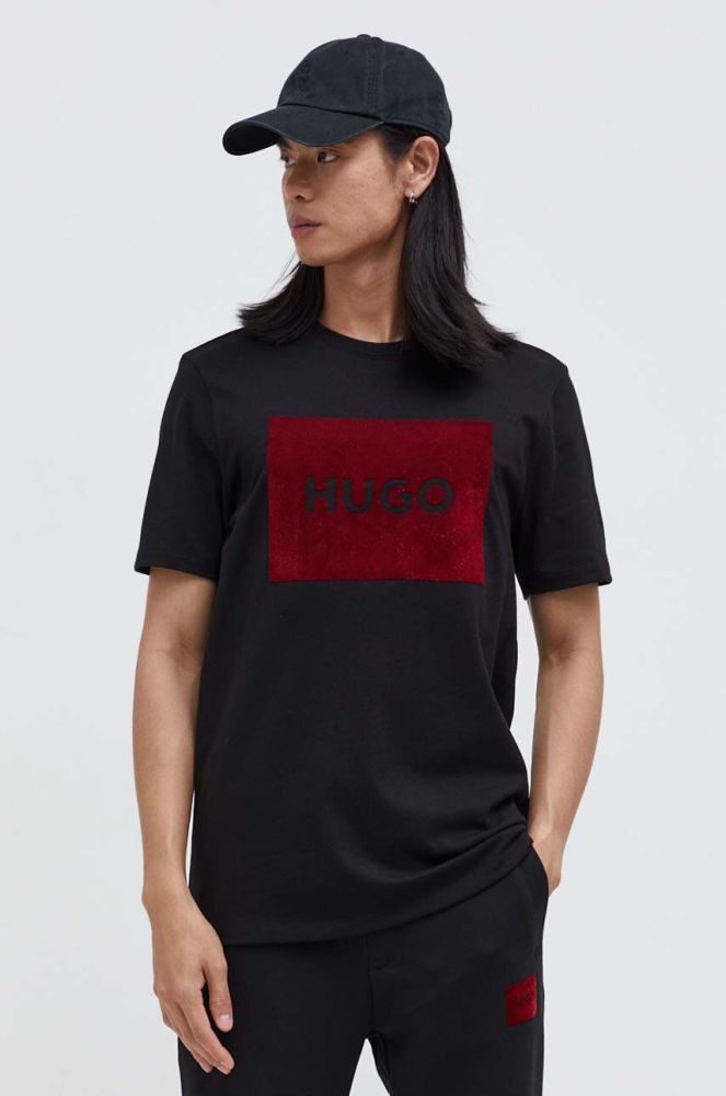 Бавовняна футболка HUGO чоловічий колір чорний з принтом (3611037)
