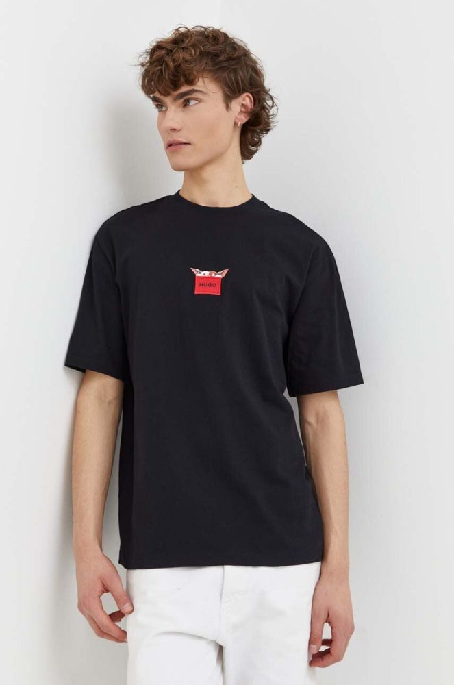 Бавовняна футболка HUGO x Gremlins чоловіча колір чорний з принтом