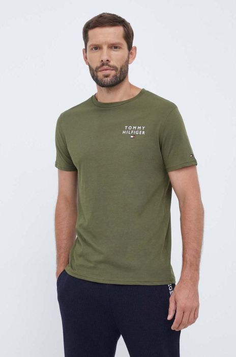 Бавовняна футболка lounge Tommy Hilfiger колір зелений меланж