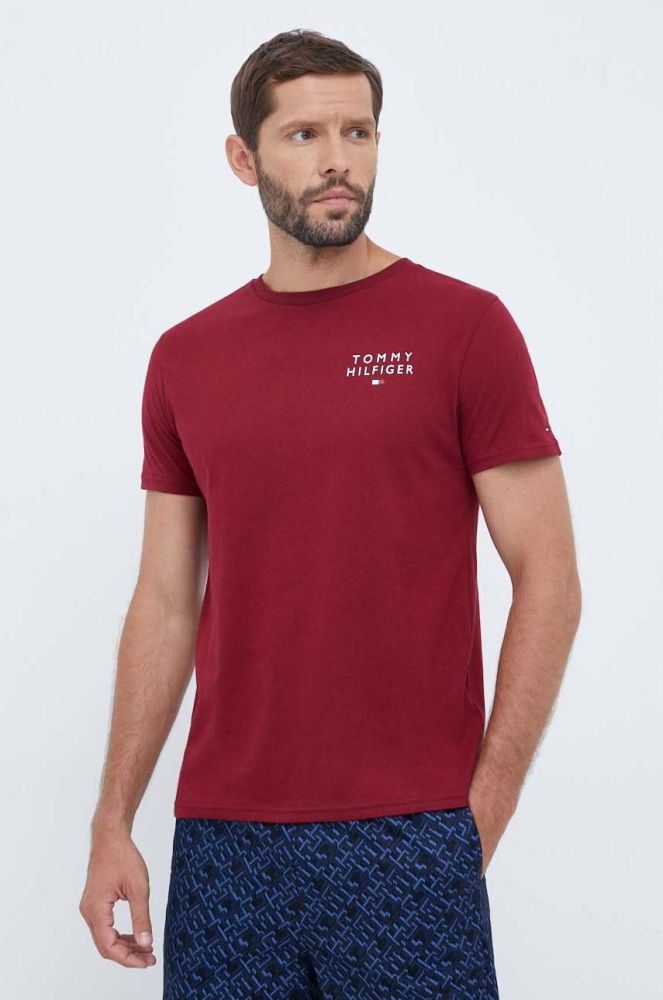 Бавовняна футболка lounge Tommy Hilfiger колір бордовий меланж