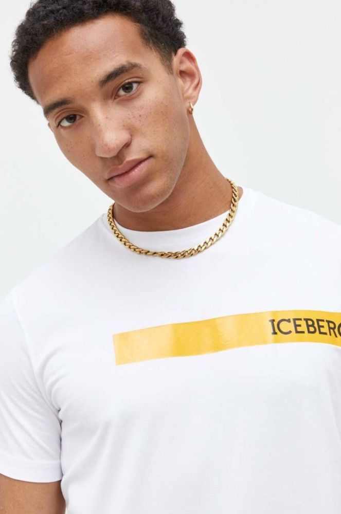 Футболка Iceberg чоловічий колір білий з принтом фото 4