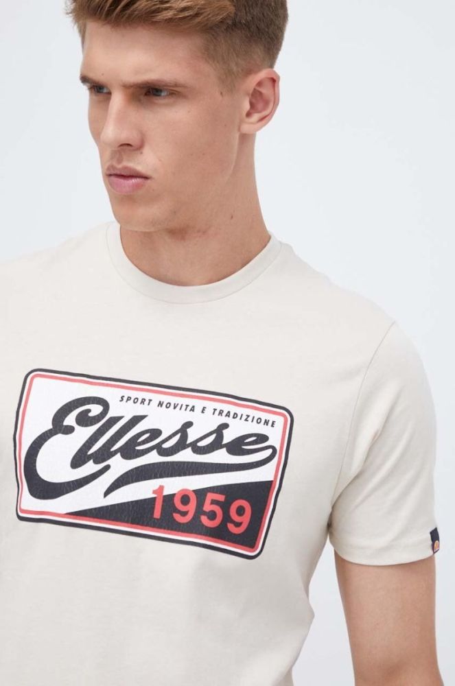 Бавовняна футболка Ellesse колір бежевий з принтом фото 4