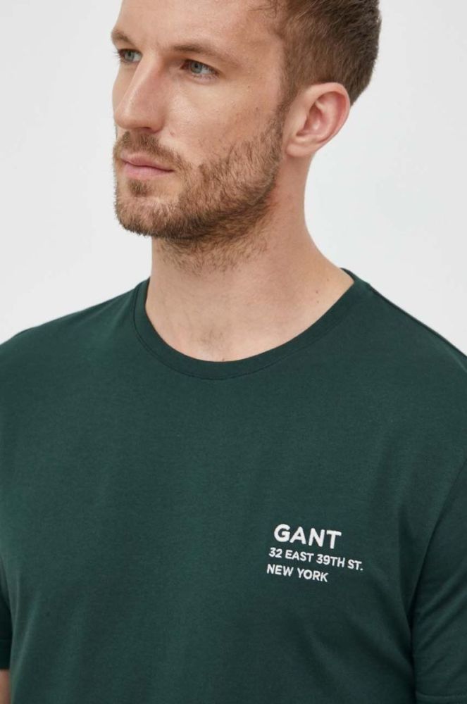 Бавовняна футболка Gant колір зелений з аплікацією фото 4