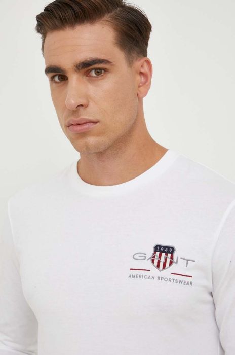 Бавовняний лонгслів Gant колір білий з аплікацією