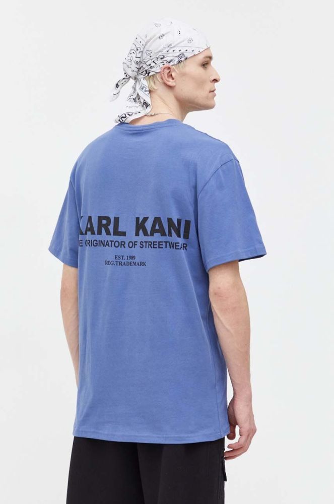 Бавовняна футболка Karl Kani чоловічий з принтом колір блакитний