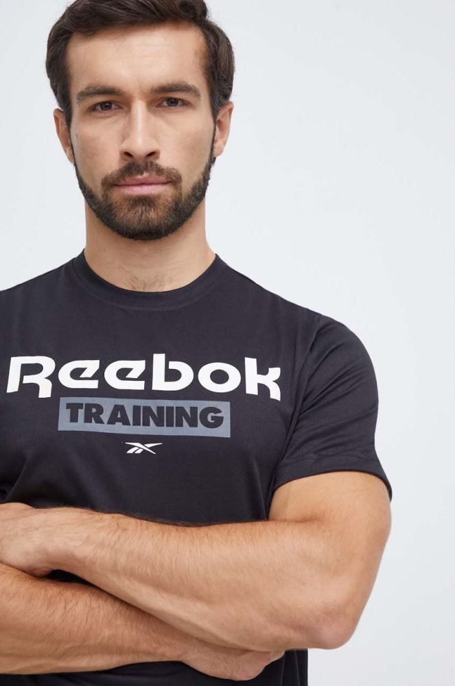 Тренувальна футболка Reebok колір чорний з принтом (3635550)