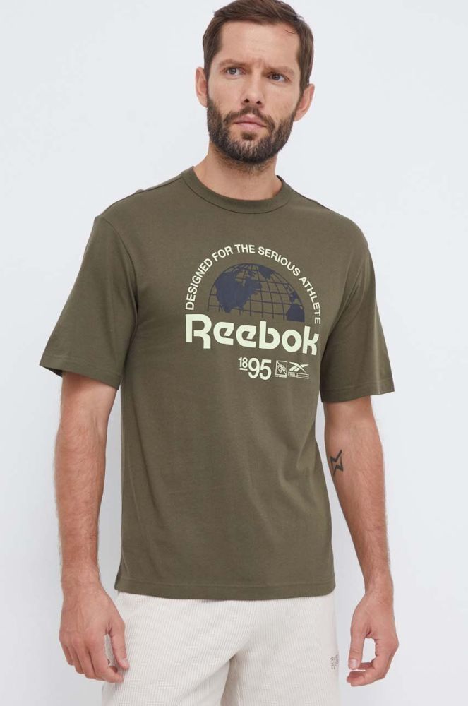 Бавовняна футболка Reebok колір зелений з принтом (3569006)