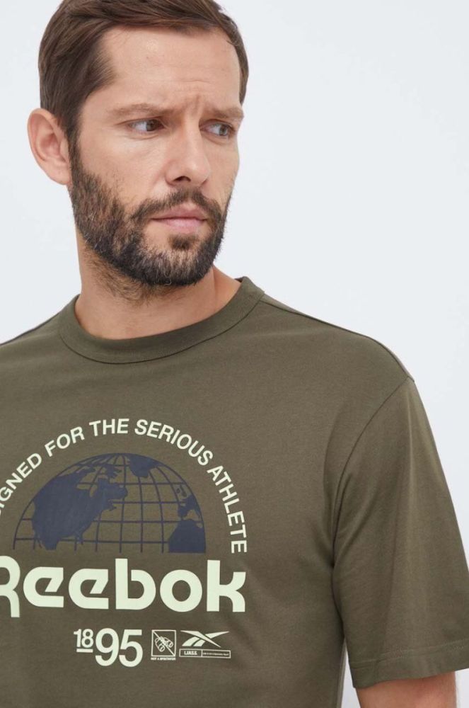 Бавовняна футболка Reebok колір зелений з принтом (3569006) фото 4
