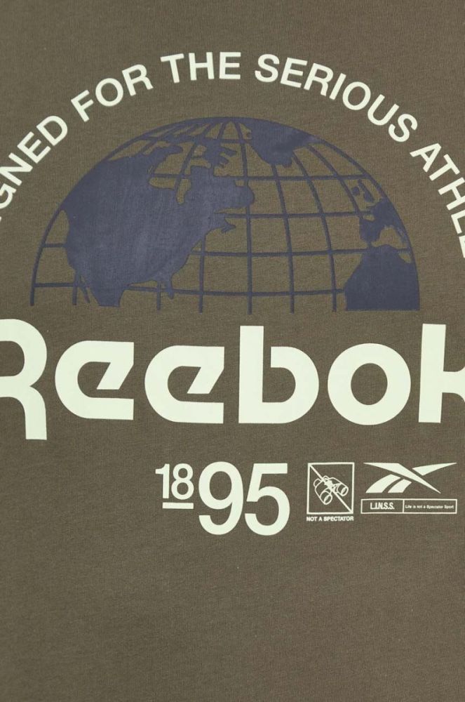 Бавовняна футболка Reebok колір зелений з принтом (3569006) фото 5