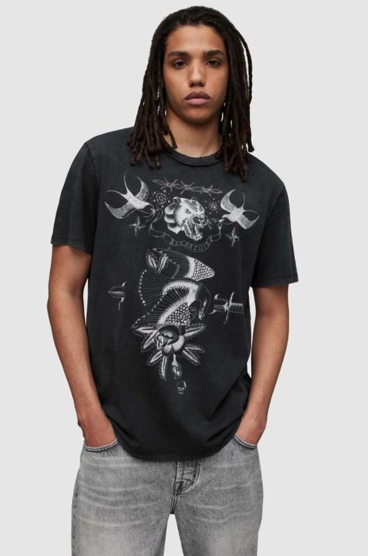 Футболка AllSaints MG017Z PARLOUR SS CREW чоловіча колір чорний візерунок
