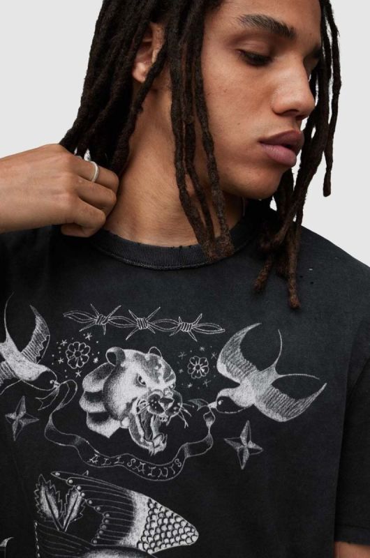 Футболка AllSaints MG017Z PARLOUR SS CREW чоловіча колір чорний візерунок фото 2