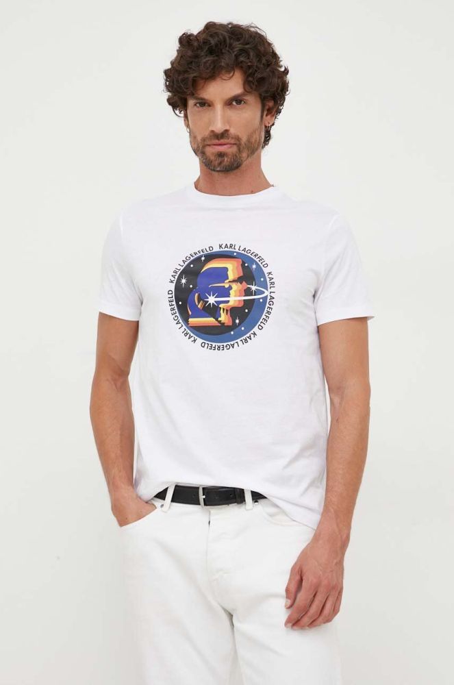 Бавовняна футболка Karl Lagerfeld чоловічий колір білий з принтом