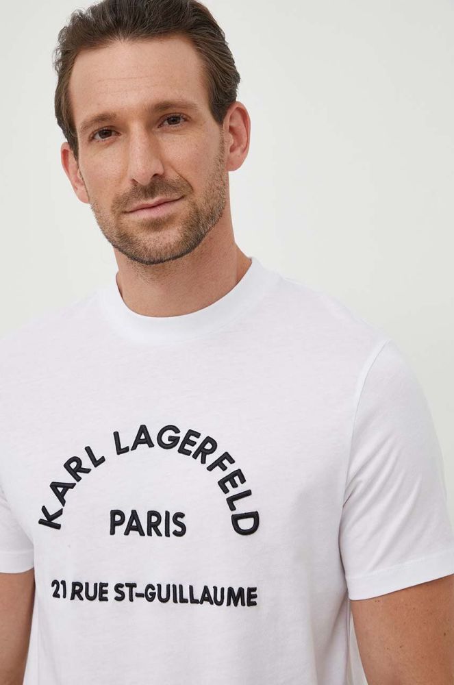 Бавовняна футболка Karl Lagerfeld чоловічий колір білий з аплікацією (3642762)