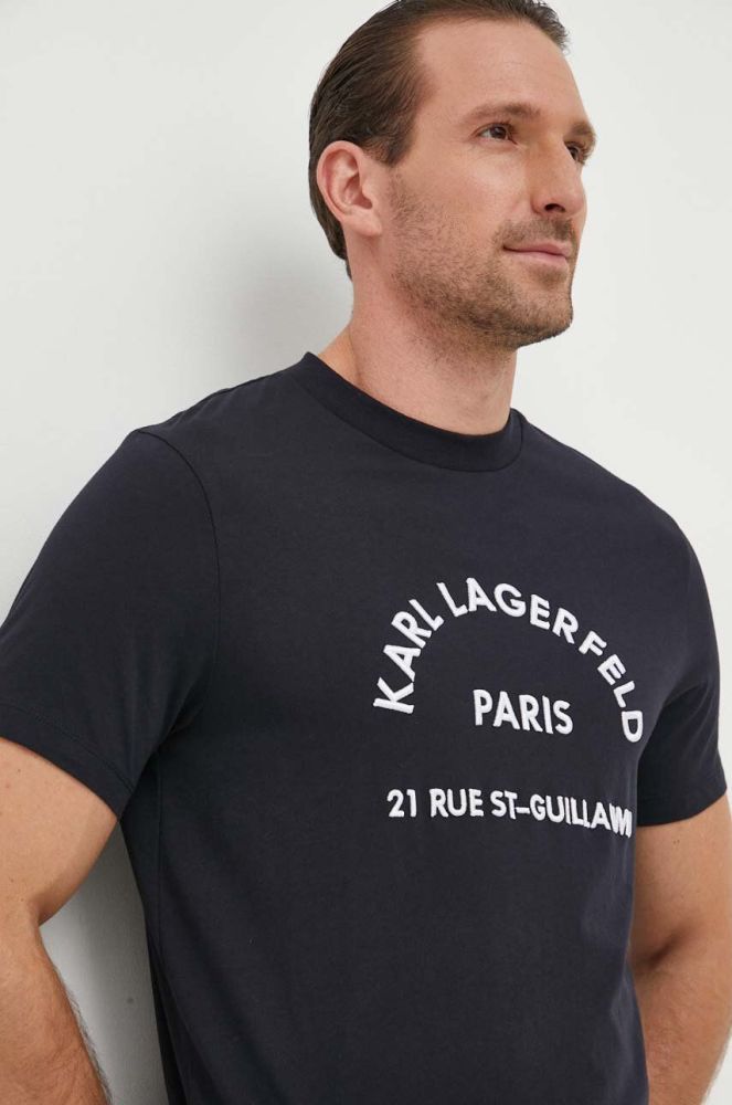 Бавовняна футболка Karl Lagerfeld чоловічий колір синій з аплікацією