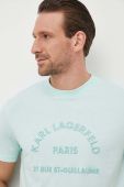 Бавовняна футболка Karl Lagerfeld чоловічий колір бірюзовий з аплікацією