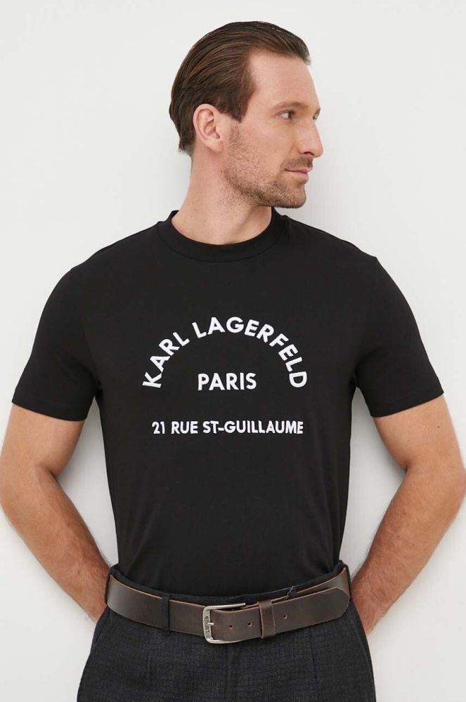 Бавовняна футболка Karl Lagerfeld чоловічий колір чорний з аплікацією (3642781)