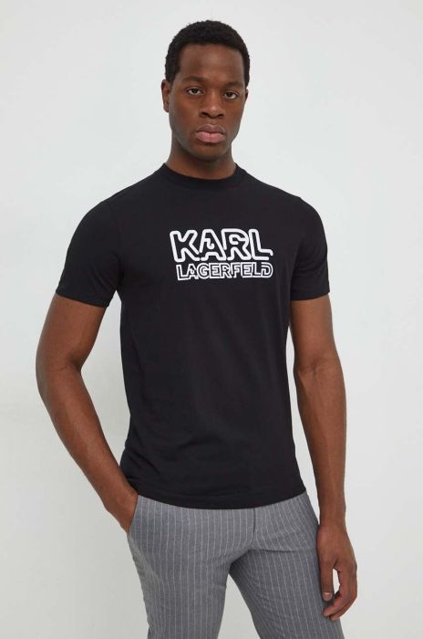Бавовняна футболка Karl Lagerfeld чоловічий колір чорний з аплікацією (3635612)