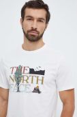 Бавовняна футболка The North Face чоловічий колір бежевий з принтом