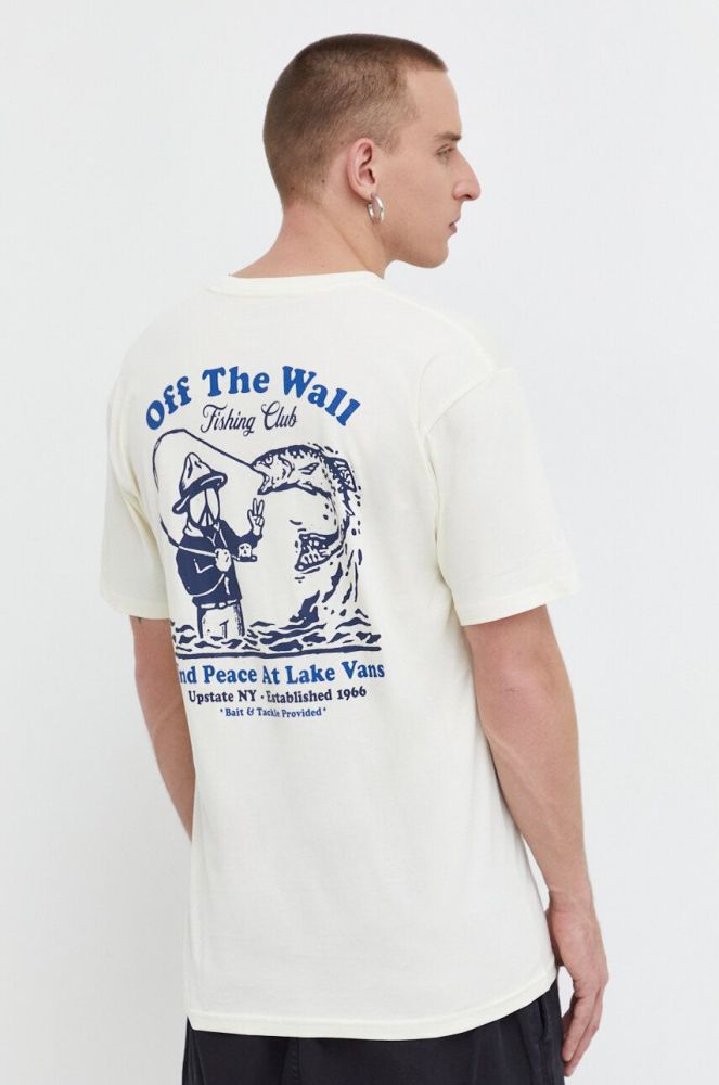 Бавовняна футболка Vans чоловічий колір бежевий з принтом (3681676)