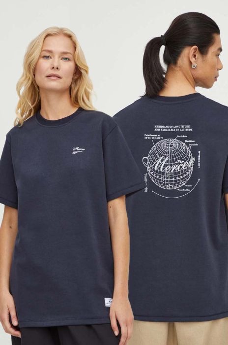 Бавовняна футболка Mercer Amsterdam колір синій з принтом