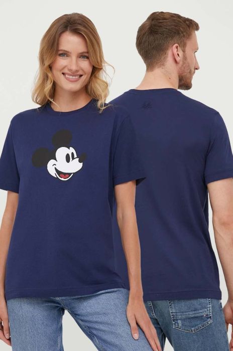 Бавовняна футболка United Colors of Benetton DISNEY колір синій з принтом