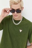 Бавовняна футболка Guess Originals колір зелений однотонний