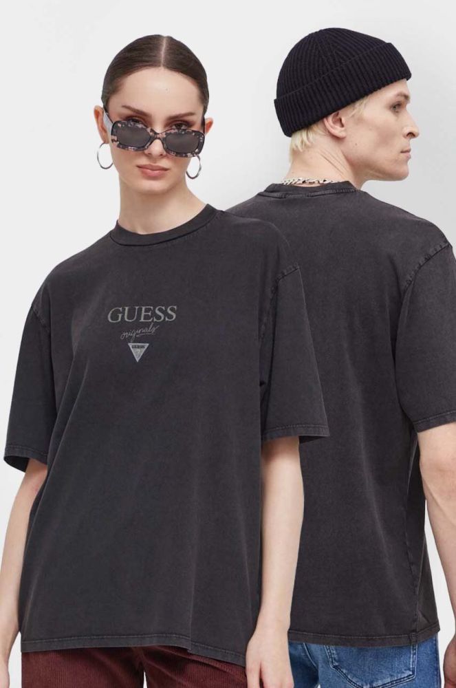Бавовняна футболка Guess Originals колір чорний з принтом (3551722)