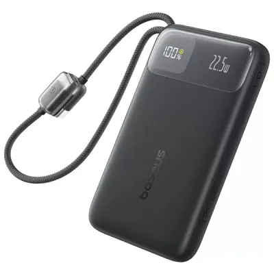 Повербанк Baseus EnerFill FC11 Digital Display 10000mAh 22.5W + два вбудованих кабеля USB-C Cosmic Black (E0030400)