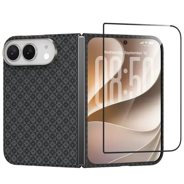 Карбоновий чохол Benks Grand Combo ArmorGrid Air Case Built With Kevlar Obsidian Black + передня рамка + захисне скло GlassWarrior HD Screen Protector Black для iPhone Duo