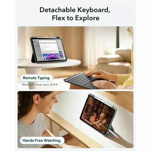 Чохол-клавіатура ESR Flex Keyboard Case (Detachable) Dark Gray для iPad 11” A16 (2025) | iPad 10.9” A14 (2022) (6B0310101) фото 3