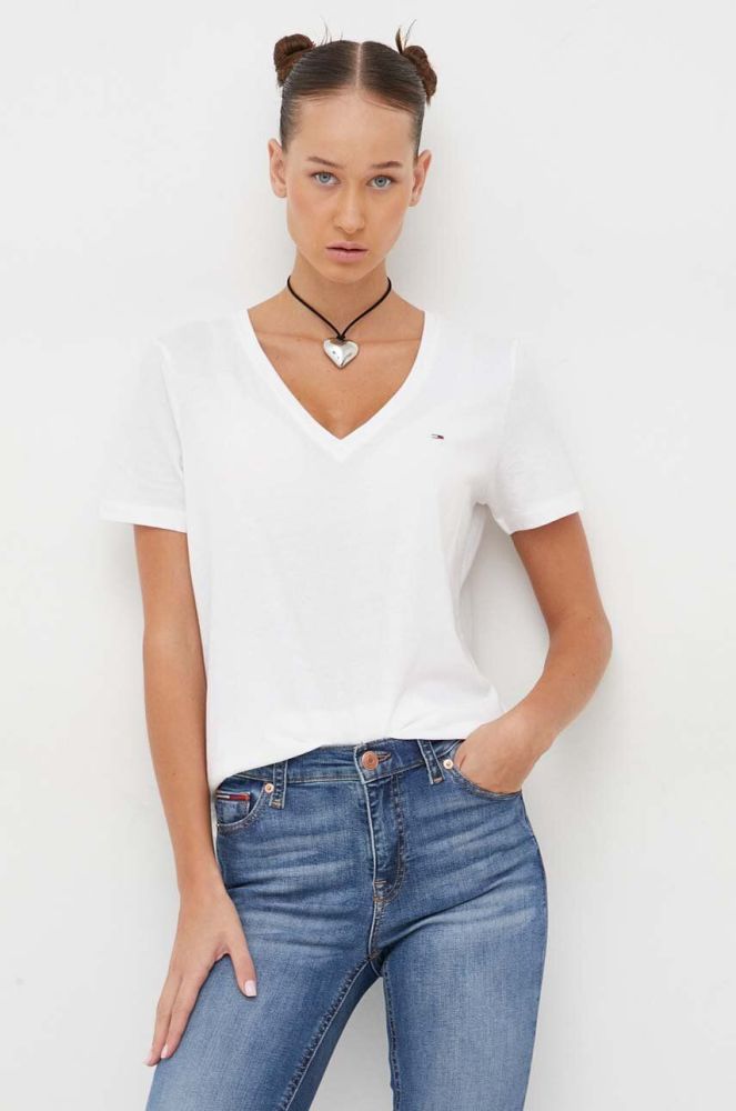 Бавовняна футболка Tommy Jeans жіночий колір білий (3647719)