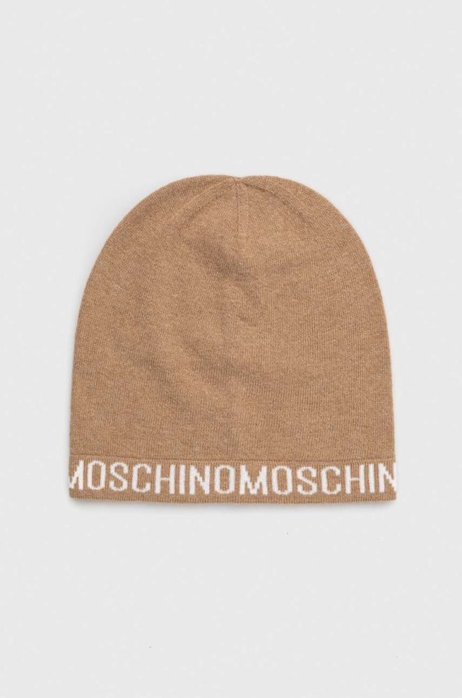 Вовняна шапка Moschino колір коричневий з тонкого трикотажу вовна