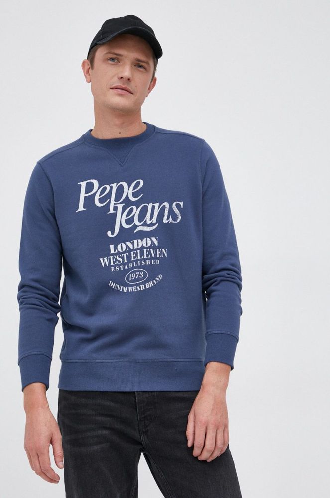 Бавовняна кофта Pepe Jeans чоловіча колір синій з принтом
