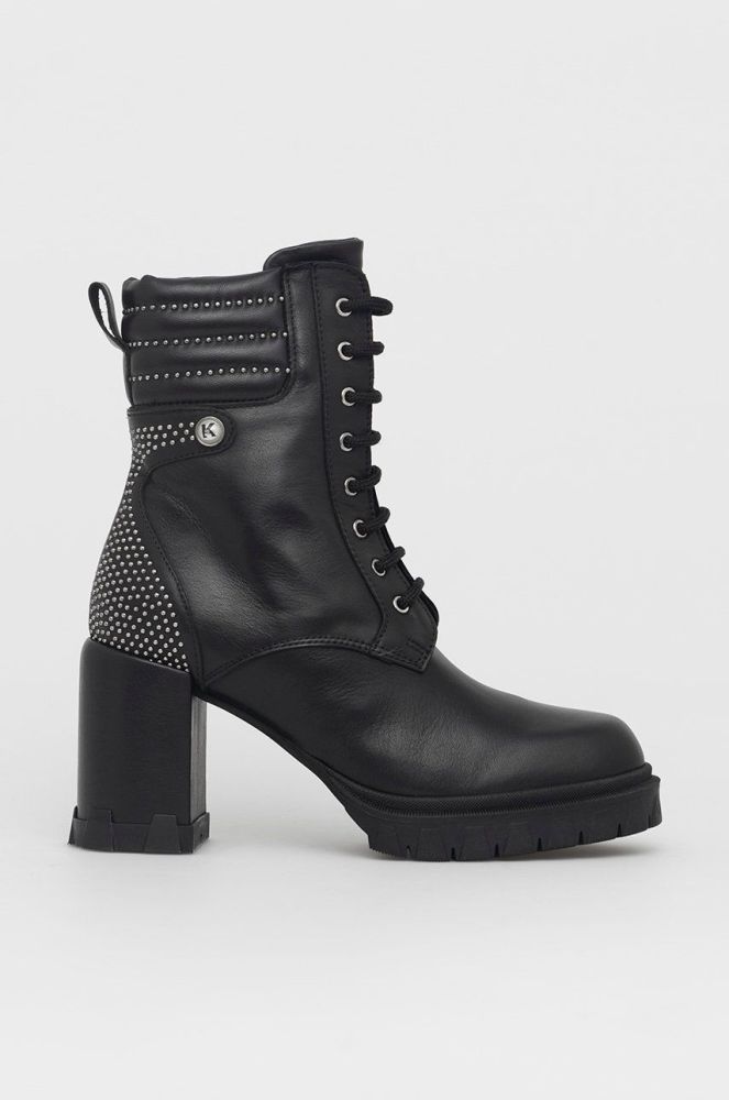 Шкіряні черевики Karl Lagerfeld жіночі колір чорний каблук блок