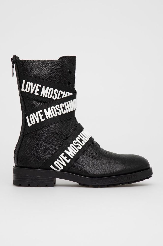 Шкіряні черевики Love Moschino жіночі колір чорний на плоскому ходу (1530135)