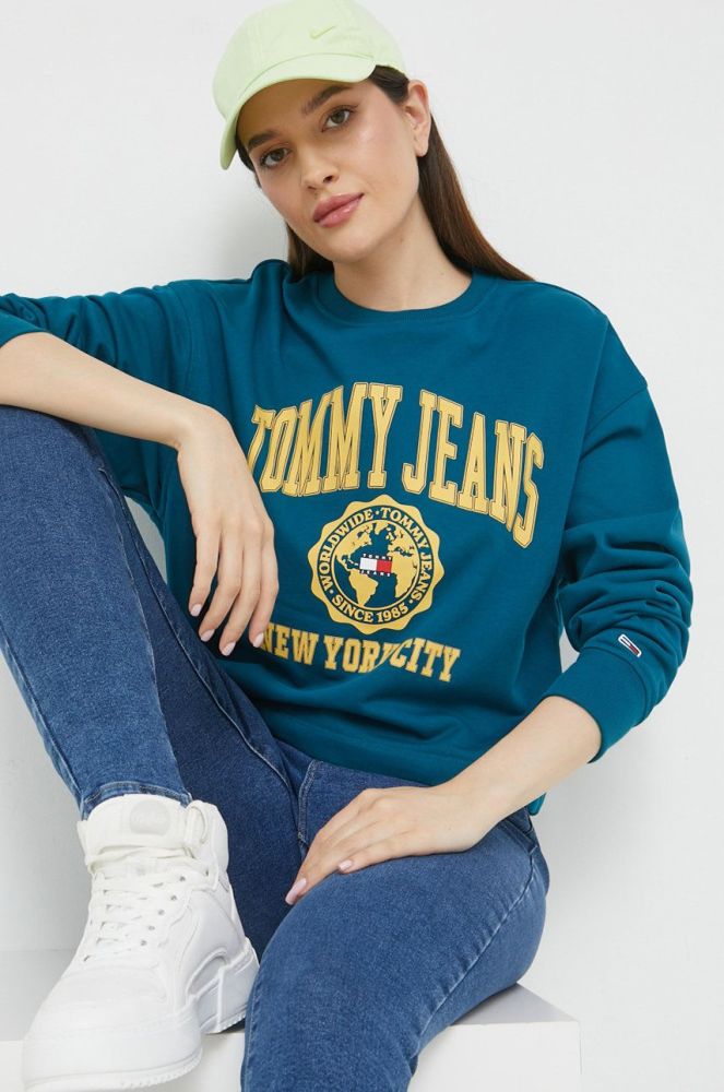 Кофта Tommy Jeans жіноча колір бірюзовий з принтом (2596563)