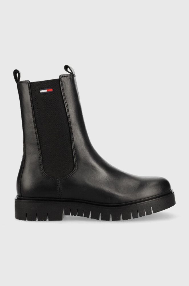 Шкіряні черевики Tommy Jeans Tommy Jeans Long Chelsea Boot жіночі колір чорний на платформі