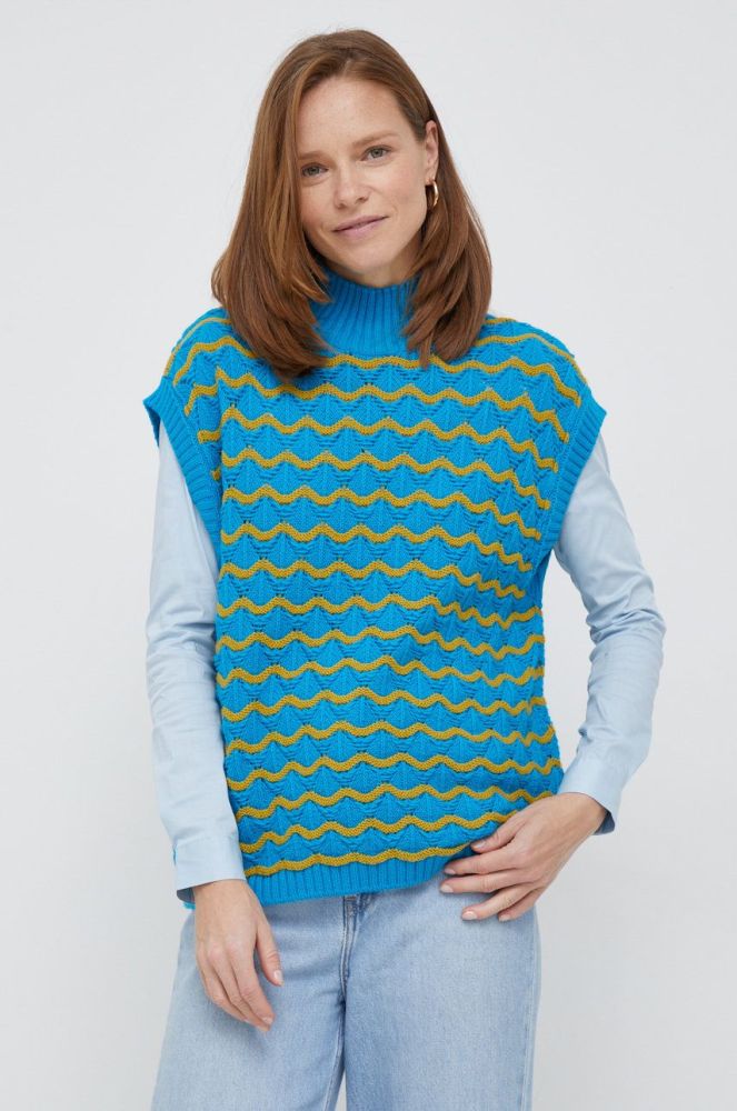 Вовняний светр United Colors of Benetton жіночий легкий півгольф колір блакитний