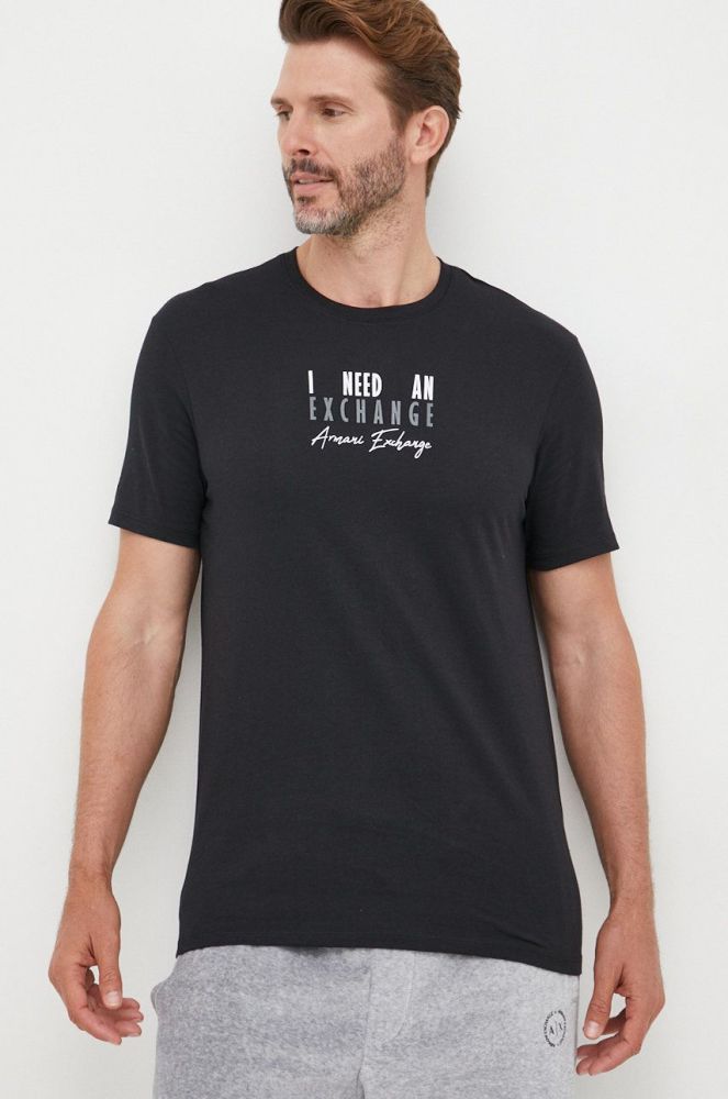 Бавовняна футболка Armani Exchange колір чорний з принтом (2666829)