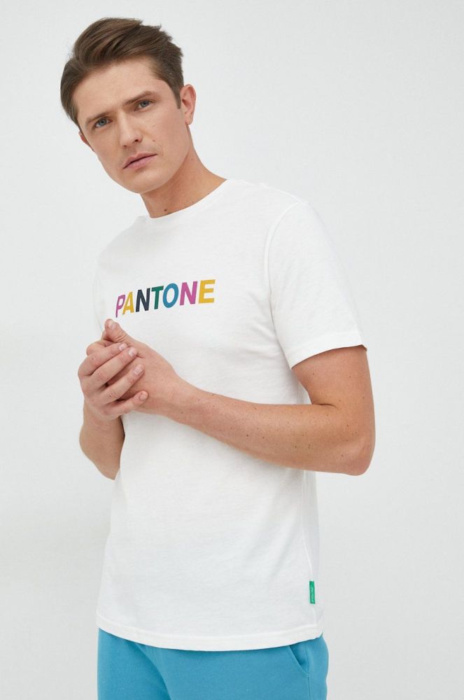Бавовняна футболка United Colors of Benetton колір білий з принтом (2756224)
